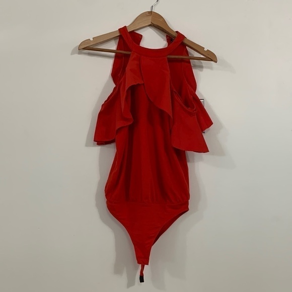 ZARA TRAFALUC size 6 orange off shoulder bodycon blouse - Picture 1 of 10